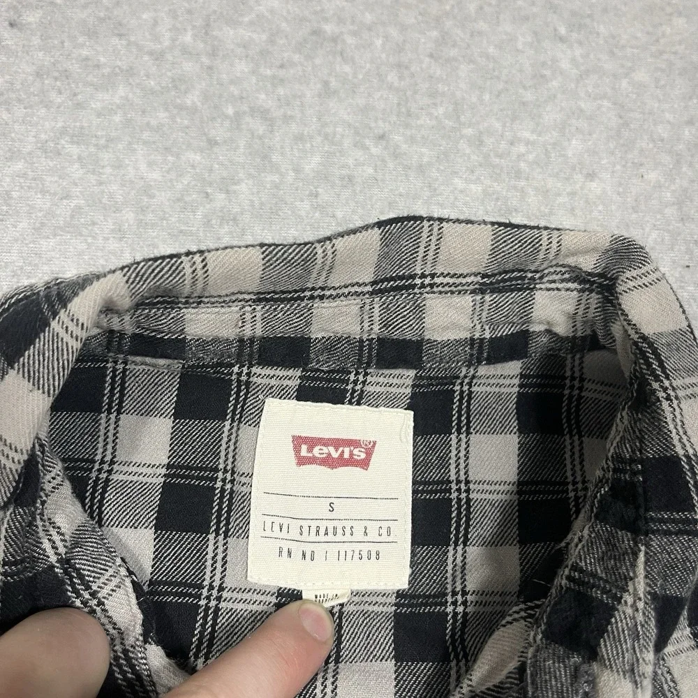 Levis Shirt Mens Small Gray Plaid Pearl Snap Flannel Western Cowboy Long Sleeve